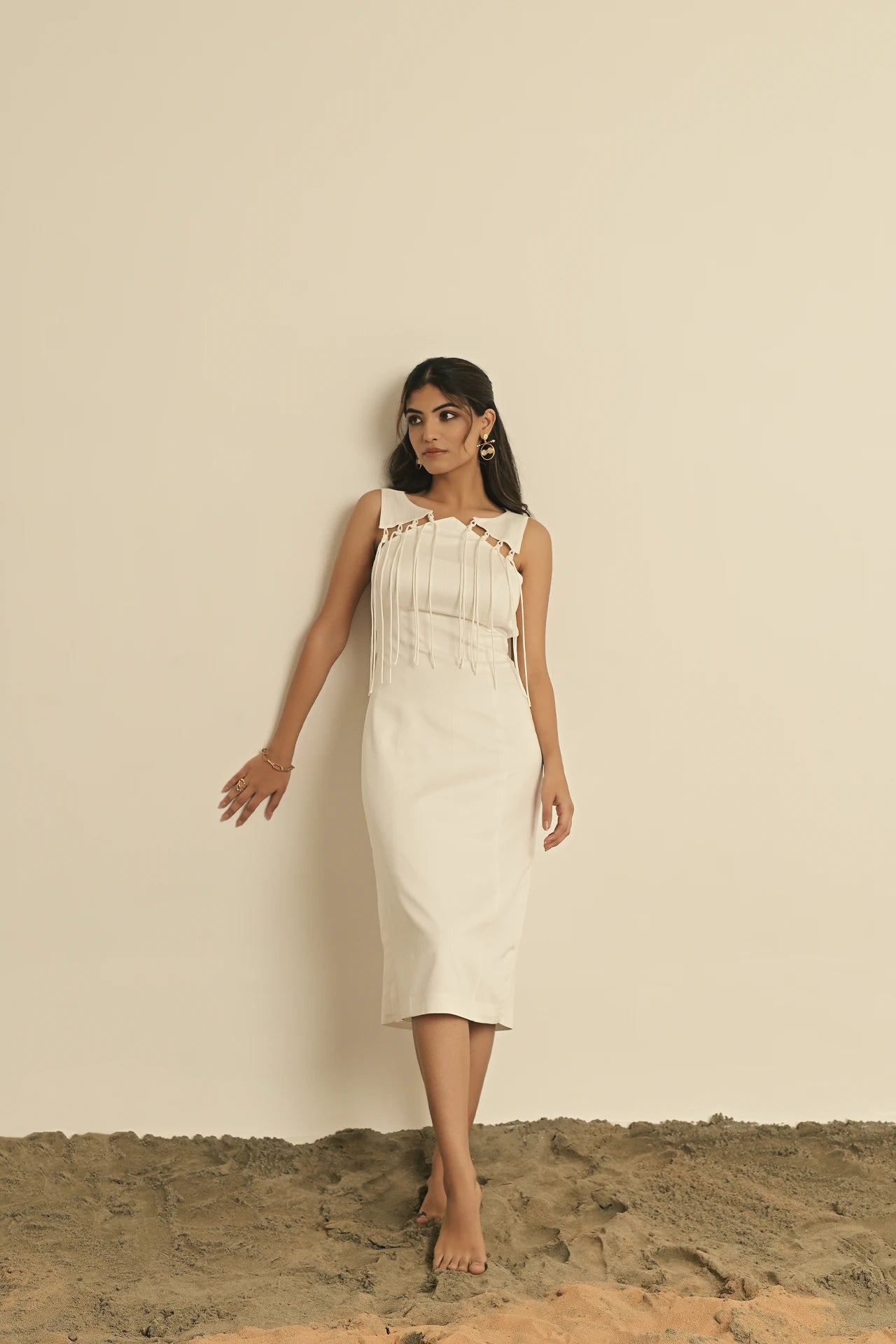 SOLANGE IVORY FRINGED DDRESS