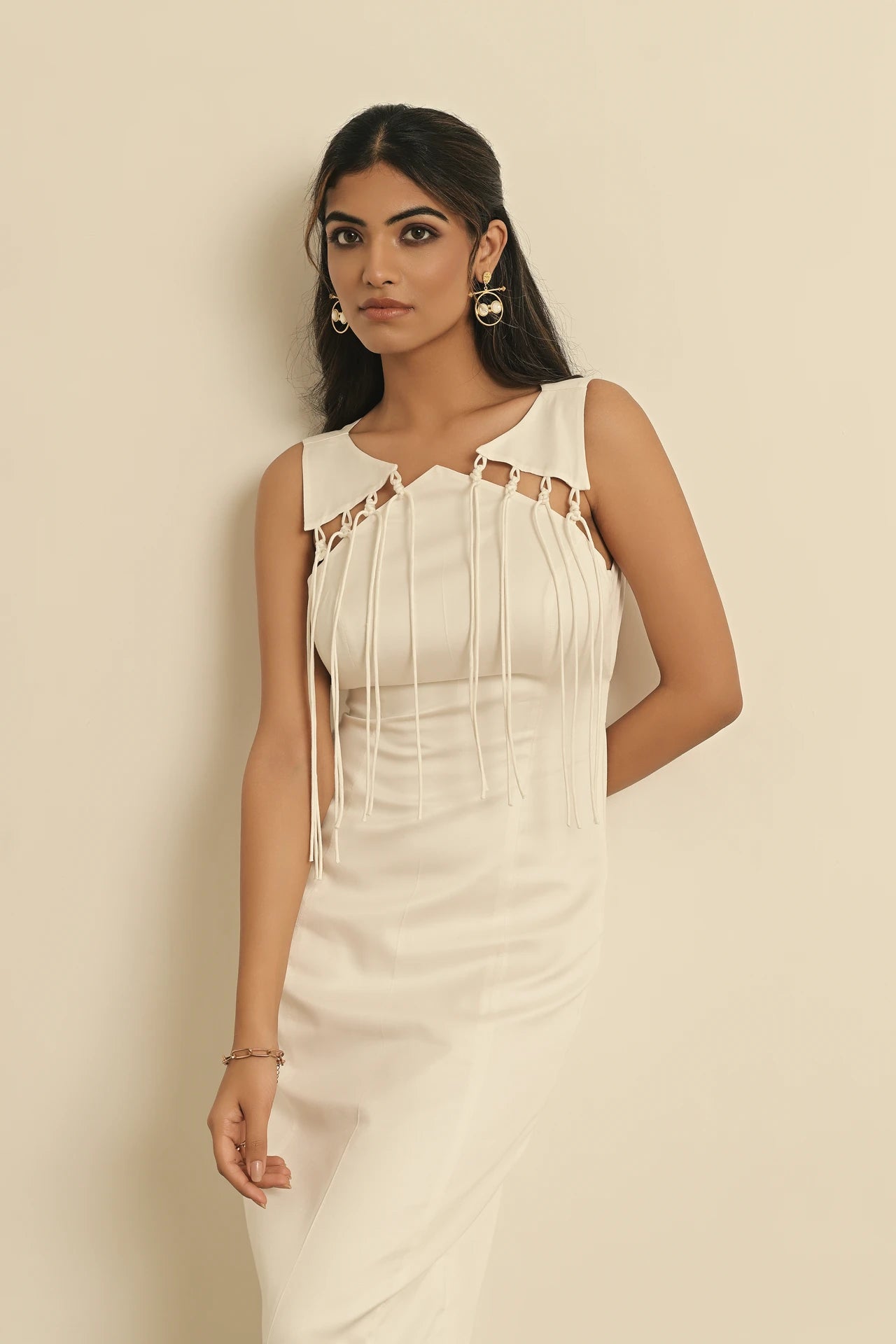 SOLANGE IVORY FRINGED DDRESS