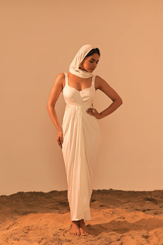 POE SATIN DRAPED DRESS