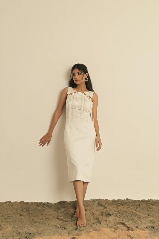 SOLANGE IVORY FRINGED DDRESS