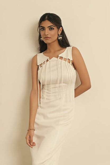 SOLANGE IVORY FRINGED DDRESS